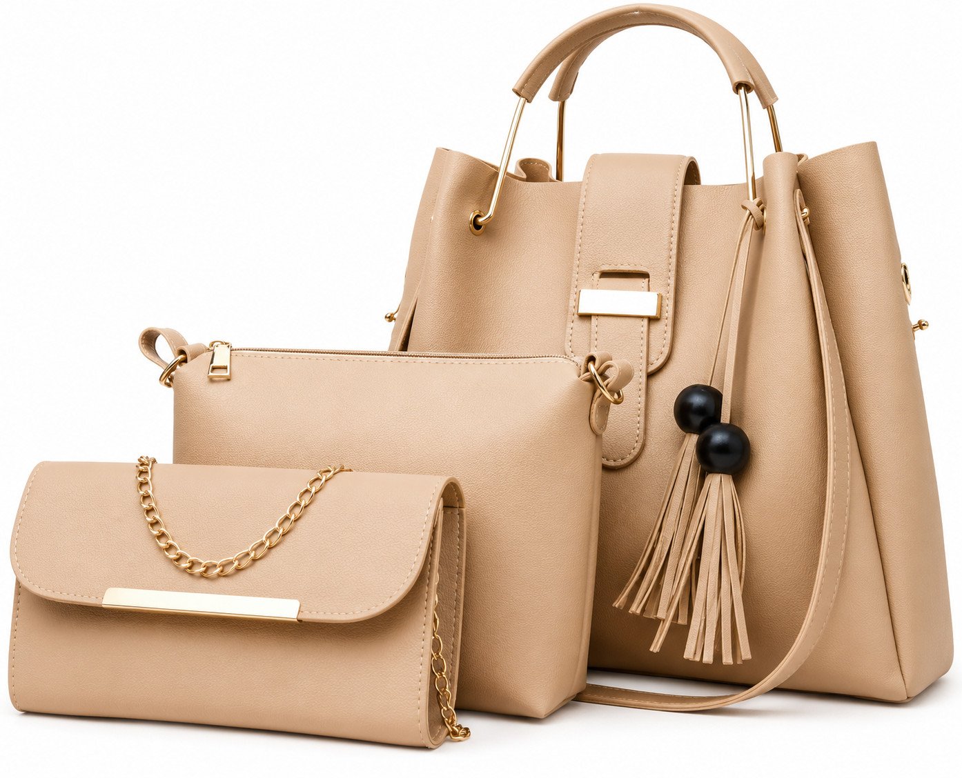Women’s Premium 3-Piece Handbag Set – Tote Bag, Pouch & Chain Clutch