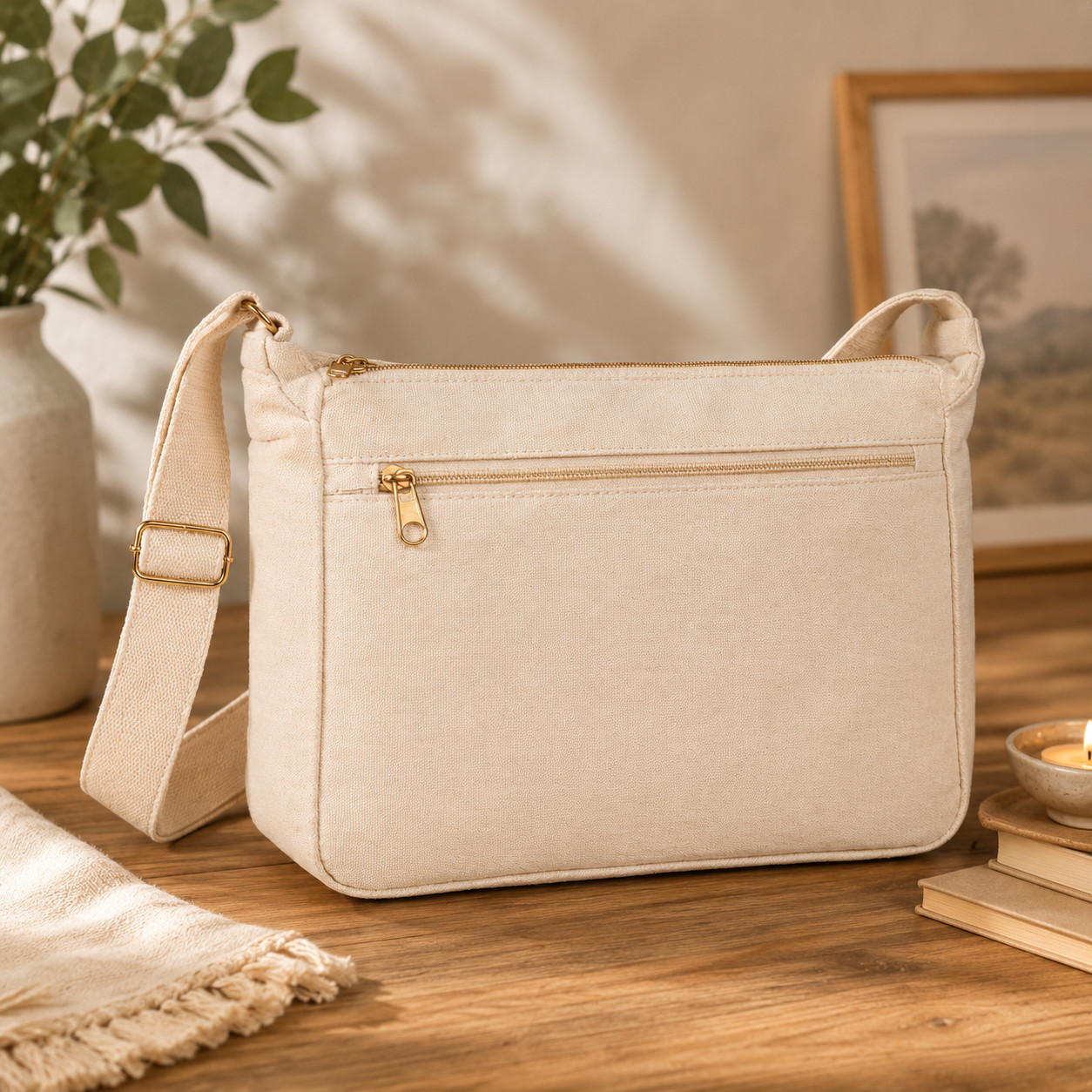 Premium Canvas Crossbody Sling Bag for Women | Adjustable Shoulder Messenger Bag with Zipper