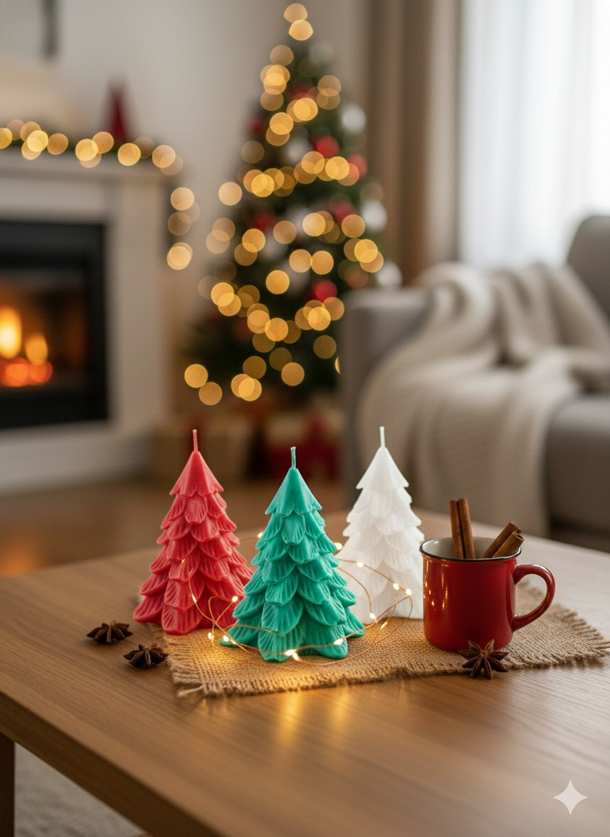 Handcrafted Christmas Tree Candle Set | Decorative Holiday Wax Candles for Christmas Home Décor