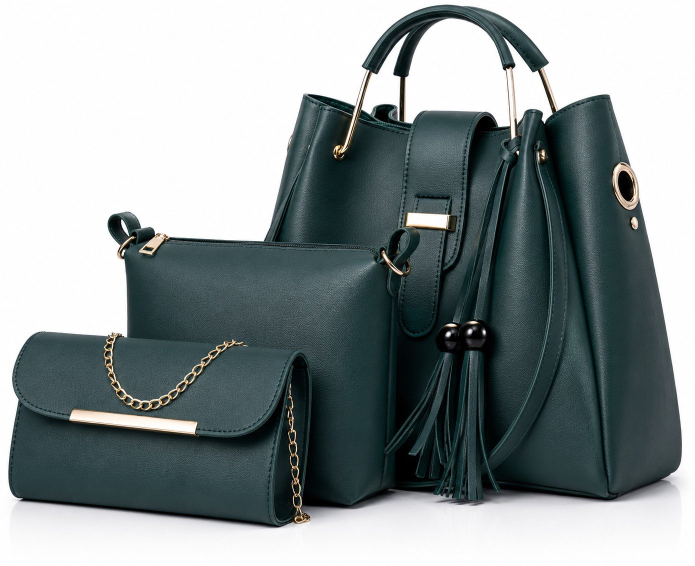 Premium Dark Green 3-Piece Handbag Set for Women
