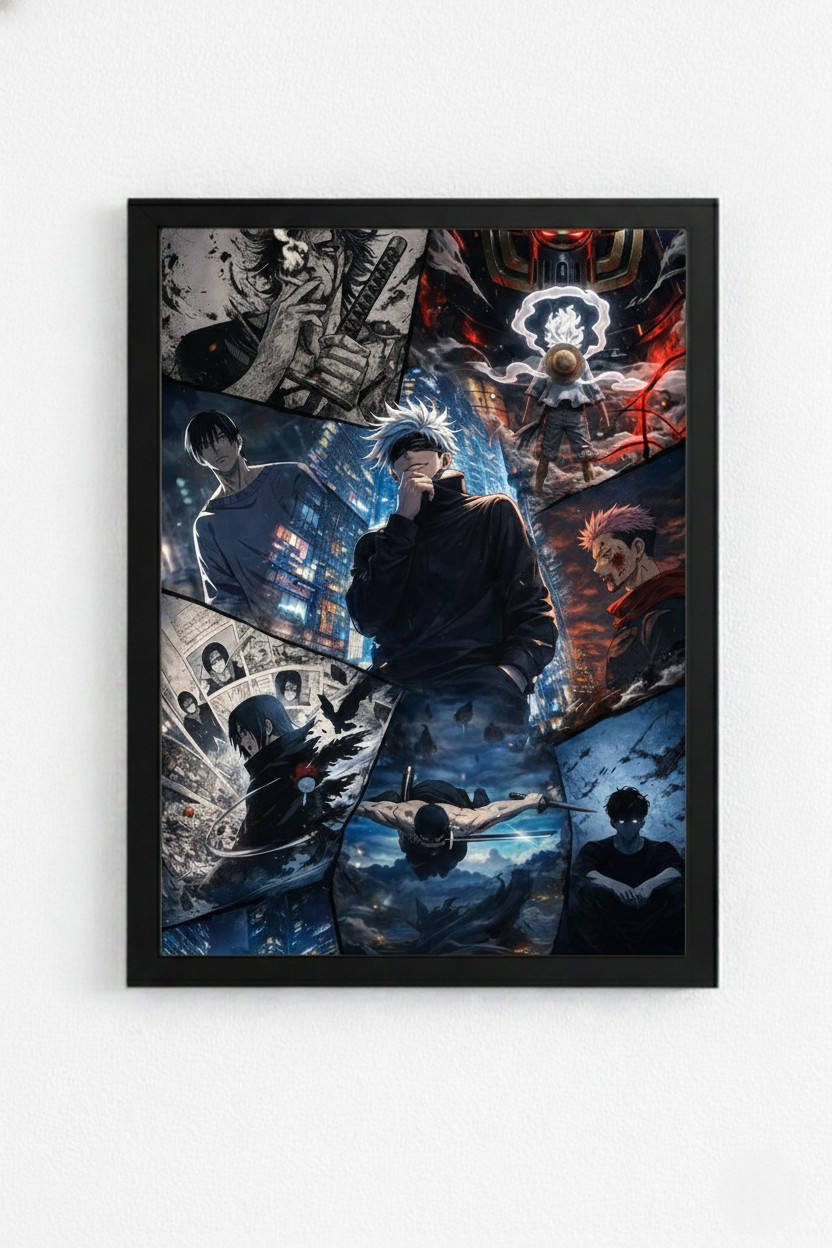 Anime Legends Collage Wall Frame HD Poster | Premium A4 Anime Wall Art Frame for Fans