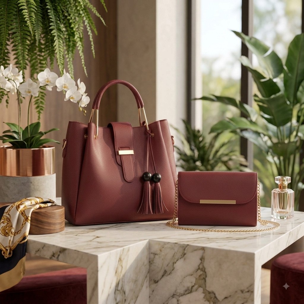 Premium 3-Piece Women's Handbag Set – Burgundy