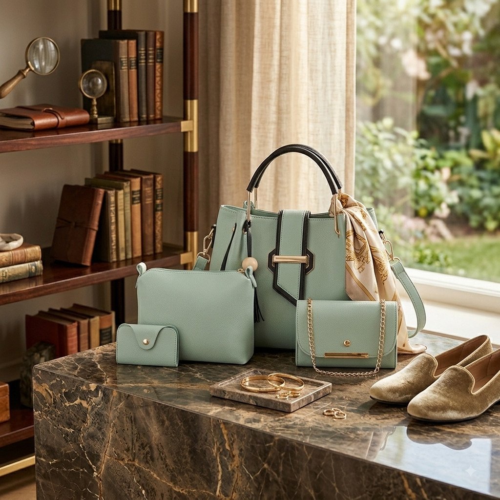 Premium Mint Green 4-Piece Handbag Set for Women
