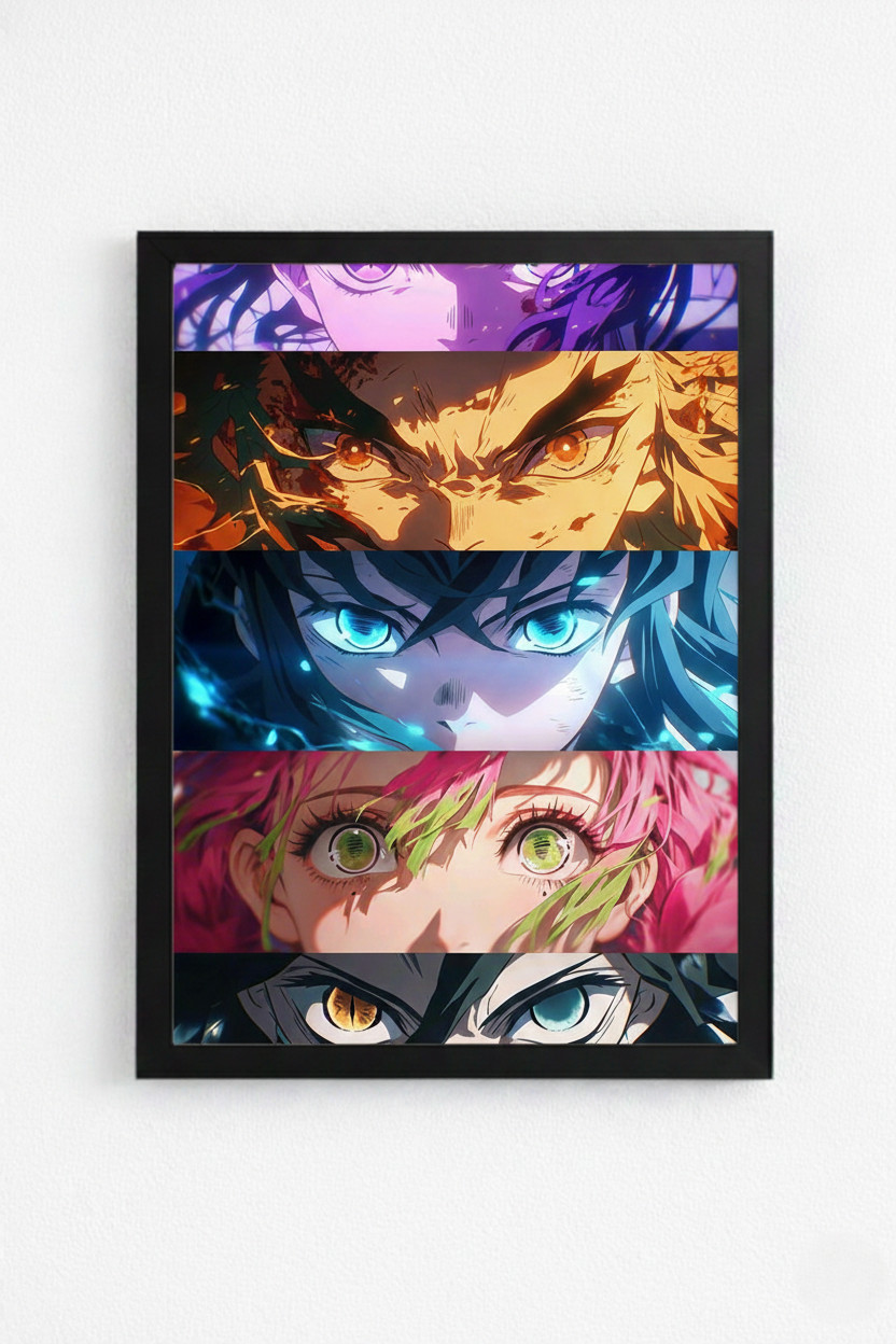 Demon Slayer Character Eyes Collage Anime Wall Frame HD Poster | A4 Premium Framed Wall Art