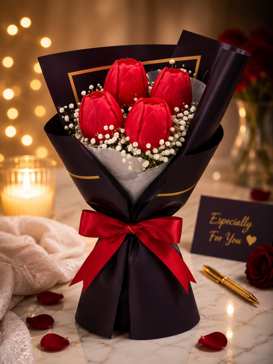 Handcrafted Tulip Flower Bouquet Candle | Decorative Floral Wax Candle Gift for Home Décor