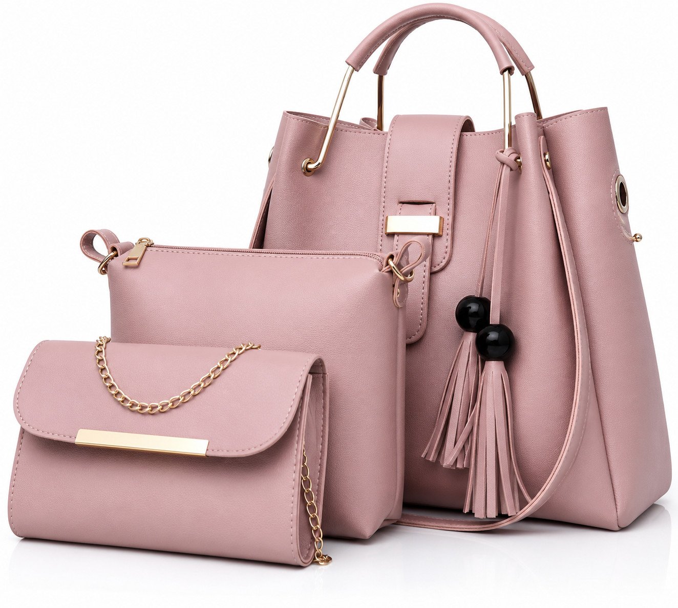 Premium Pink 3-Piece Handbag Set for Women